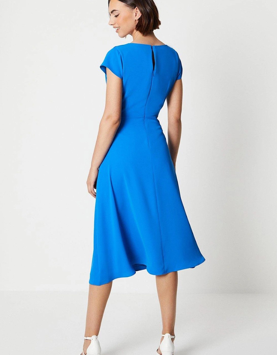 Asymmetric Neckline Fit And Flare Midi Dress