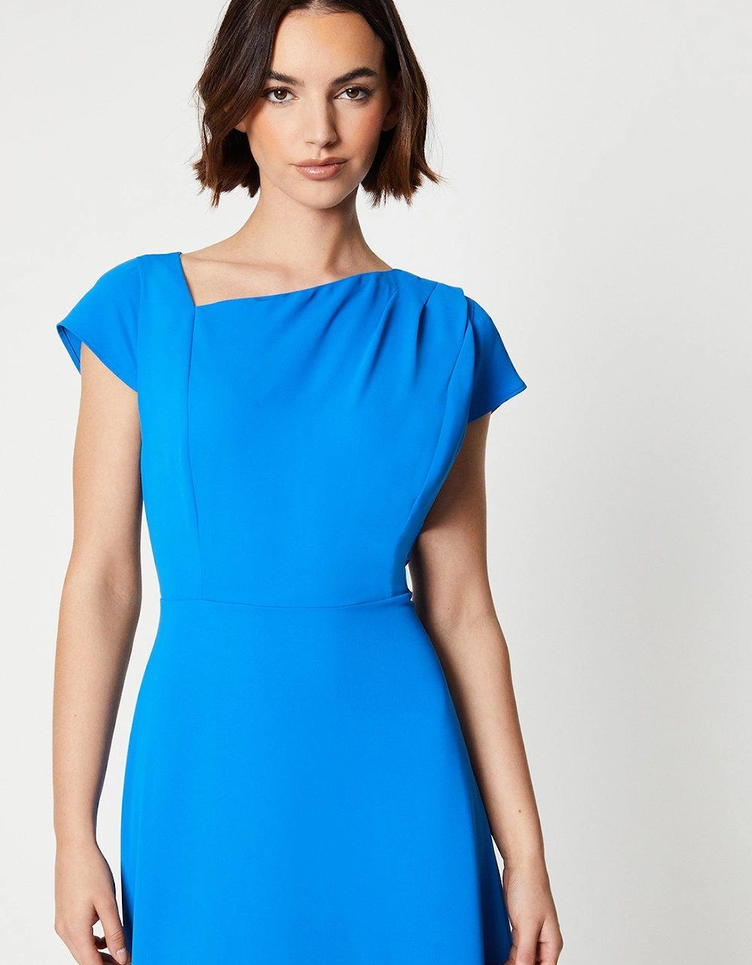 Asymmetric Neckline Fit And Flare Midi Dress