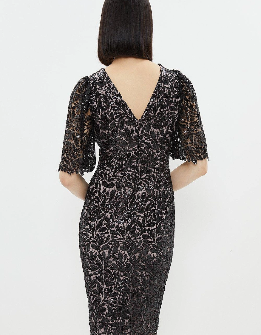 Sequin Lace Flare Sleeve Dress