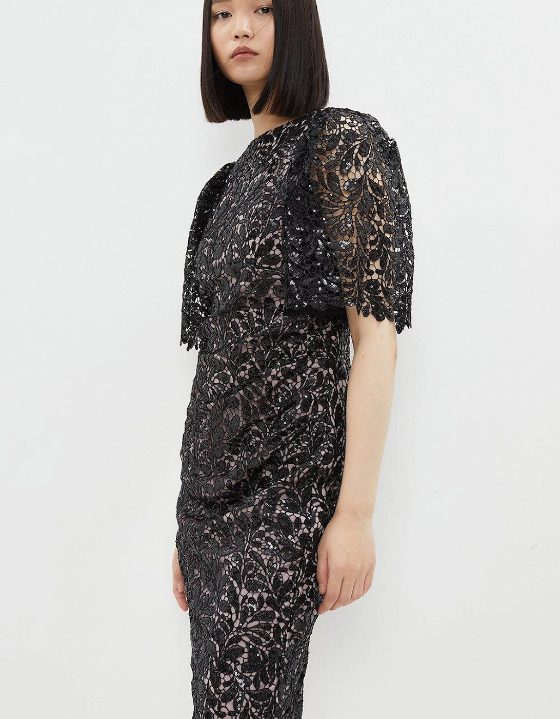 Sequin Lace Flare Sleeve Dress, 5 of 4