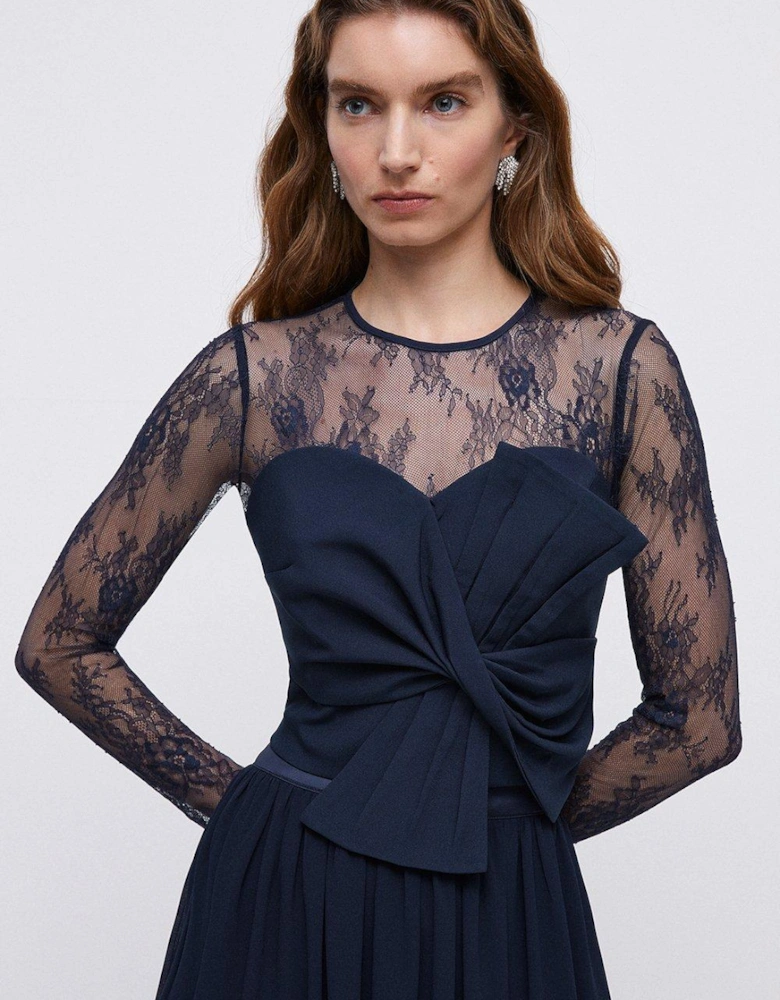 Crepe Statement Bow Long Sleeve Lace Bridesmaids Top