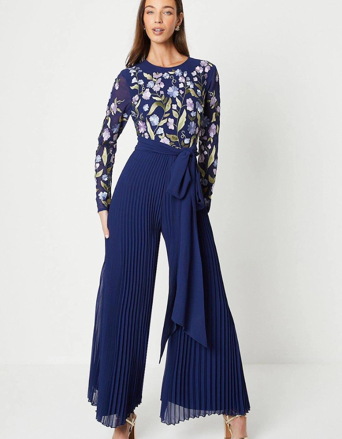 Embroidered Top Pleated Trouser Jumpsuit, 2 of 1