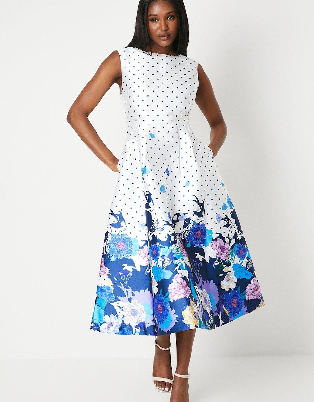 Spot & Floral Placement Print Twill Dress, 2 of 1