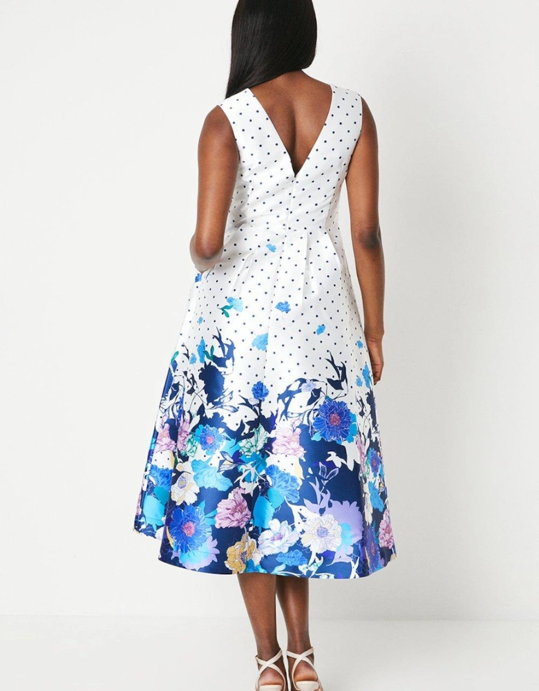 Spot & Floral Placement Print Twill Dress