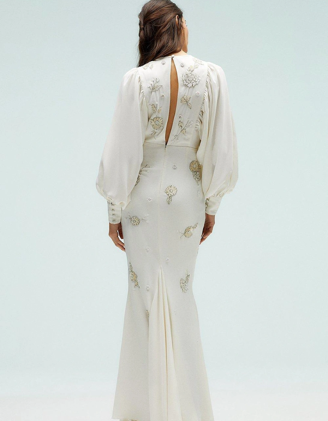 Premium Beadwork Drop Sleeve Fishtail Dress