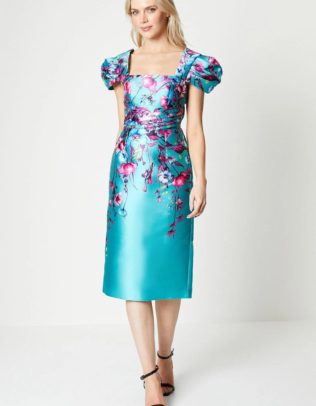 Printed Twill Pencil Dress With Puff Sleeve, 2 of 1