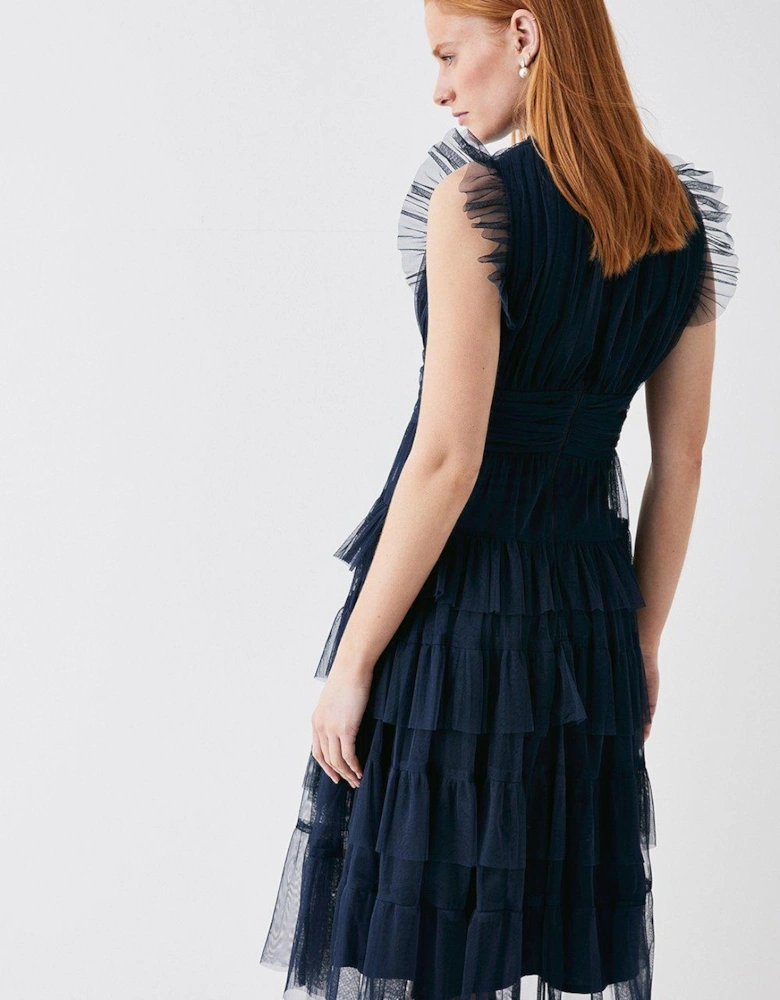 Tulle Tiered Frill Sleeve Dress