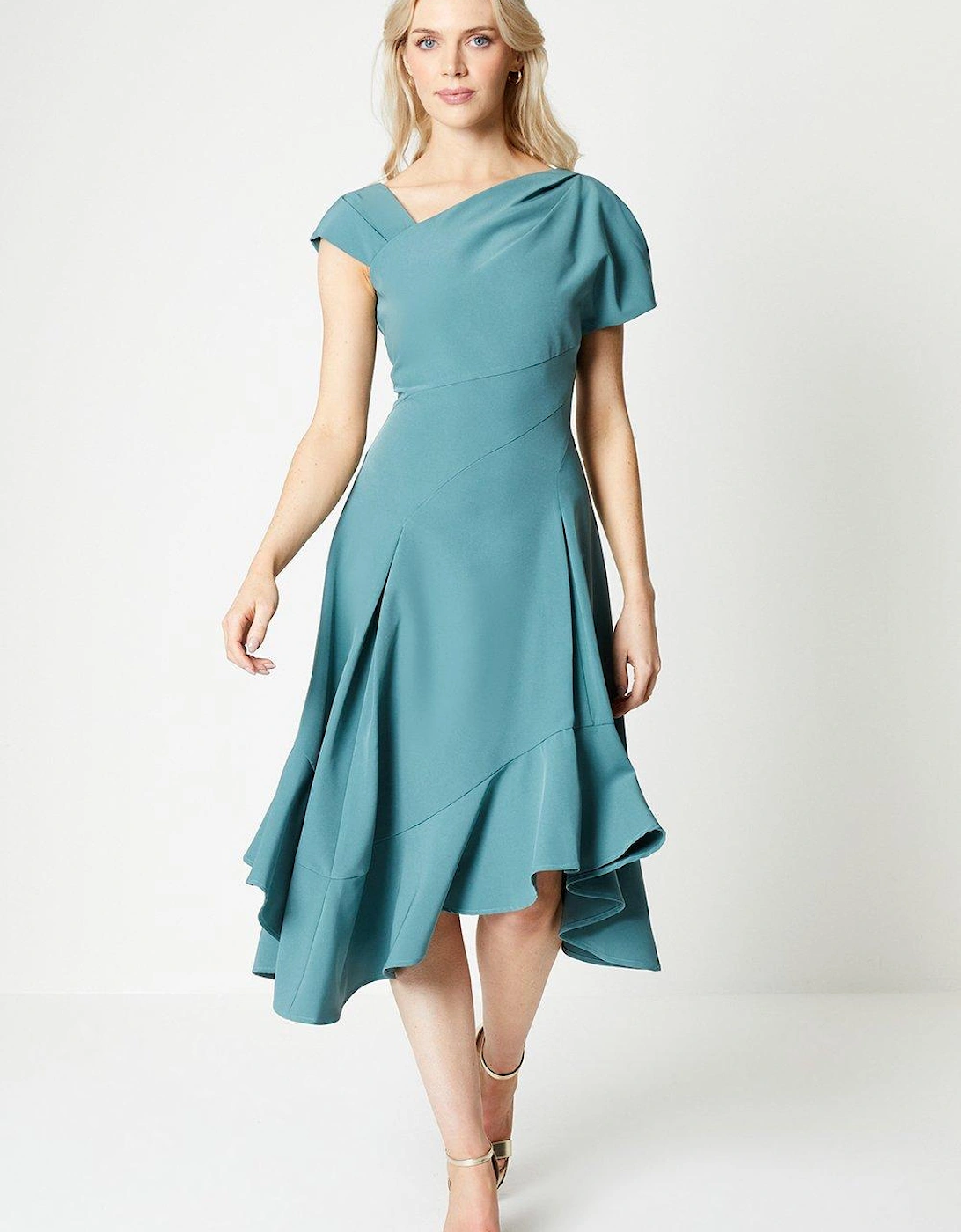 Asymmetric Neckline Panelled Skirt Midi Dress, 5 of 4