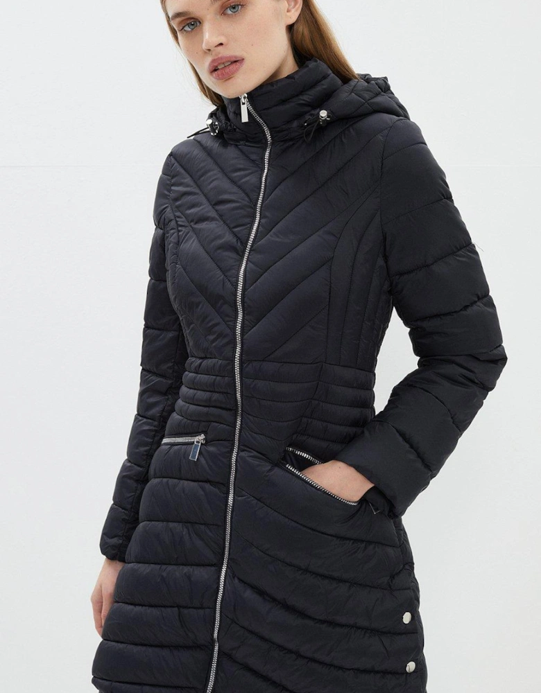 Puffer Hooded Packable Mid Length Jacket