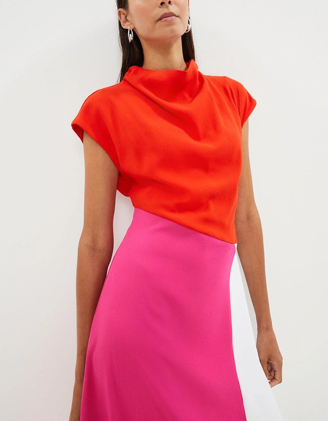 Colour Block Cowl Midi Dress