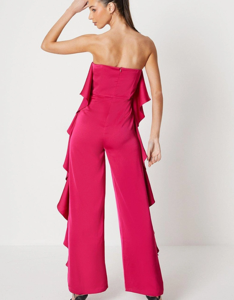 Satin Bandeau Jumpsuit With Ruffle