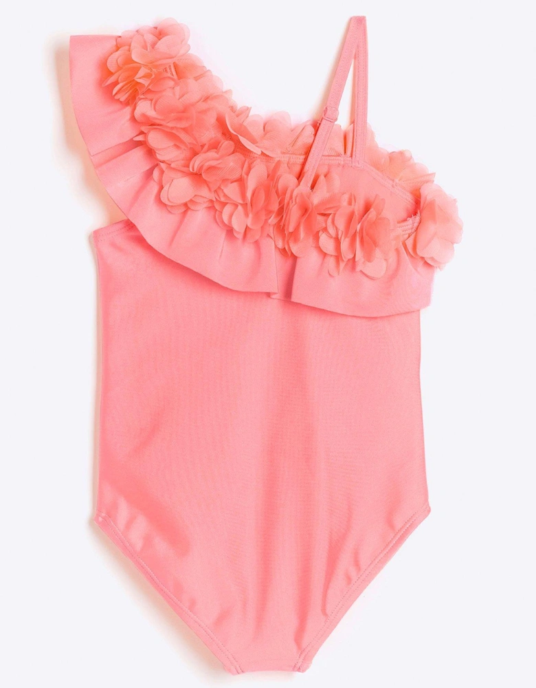 Mini Mini Girls Flower Asymmetric Swimsuit - Pink