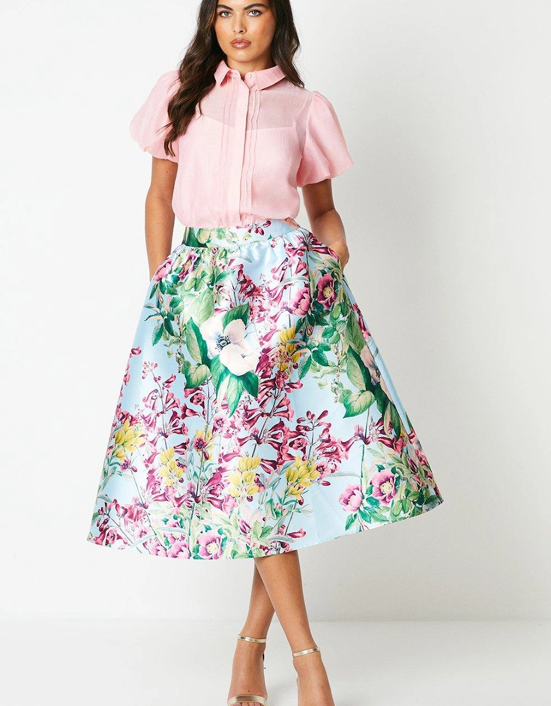 Floral Print Full Midi Skirt