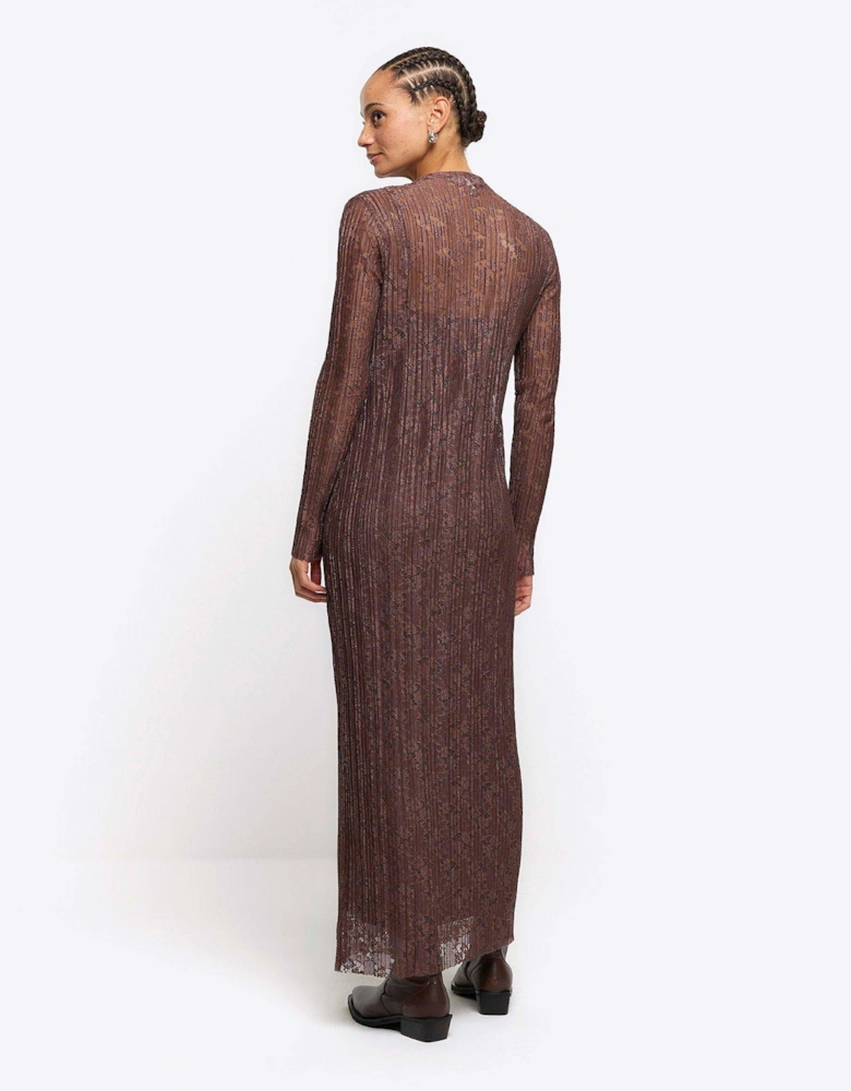 Pleated Lace Dress - Brown