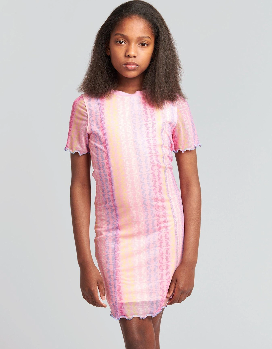Girls All Over Print Lined Mesh Dress - Almond Blossom