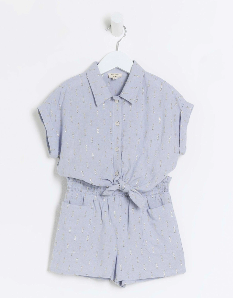 Mini Girls Glitter Shirt And Shorts Set - Blue