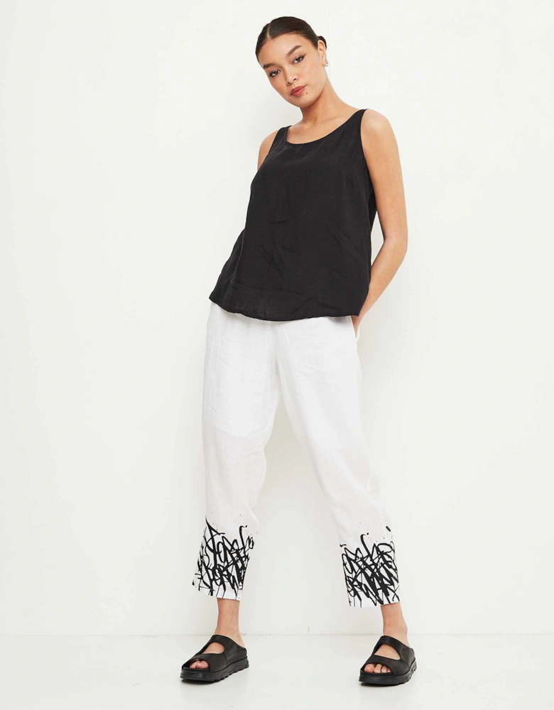 Linen Printed Cropped Trousers