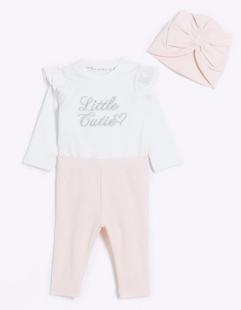 Baby Baby Girls 'Little Cutie' Turban 3 Piece Set - Pink