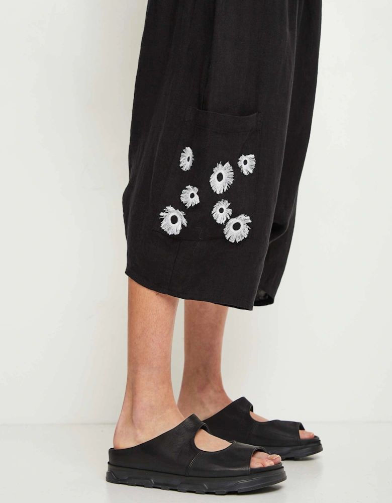 Linen Floral Embroidered Trousers