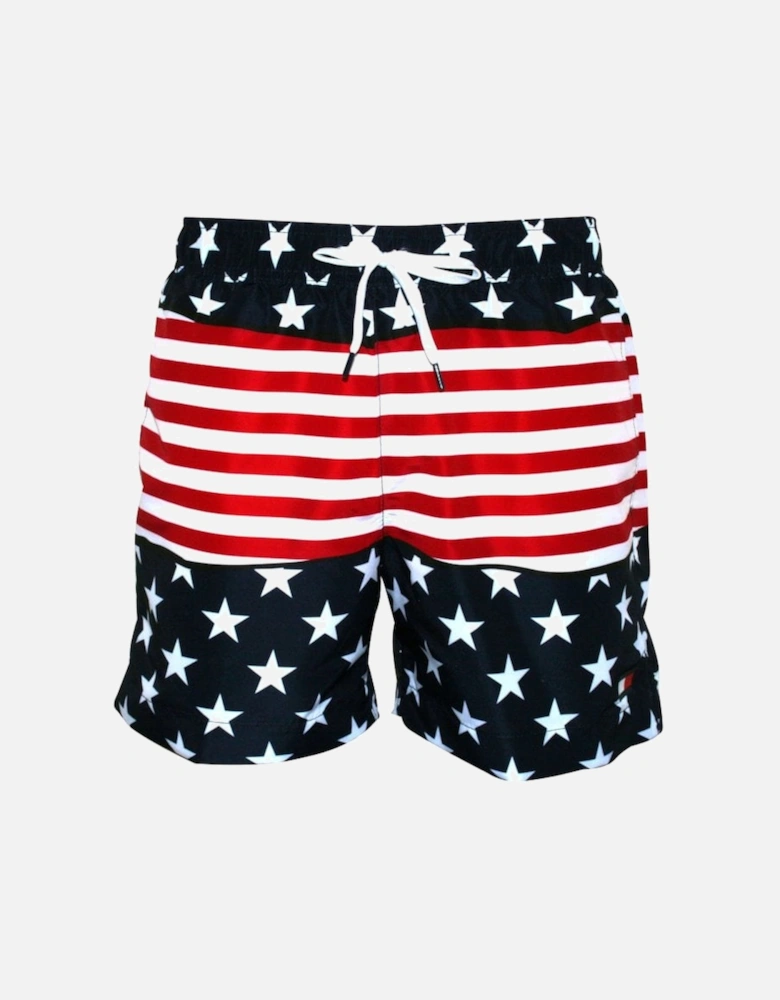 Stars & Stripes Print Swim Shorts, Navy/Red/White