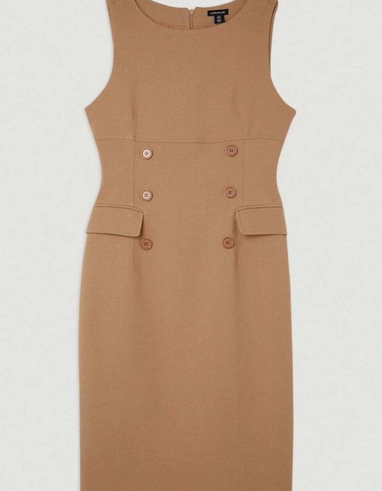 The Founder Compact Stretch Button Detail Woven Midi Dress