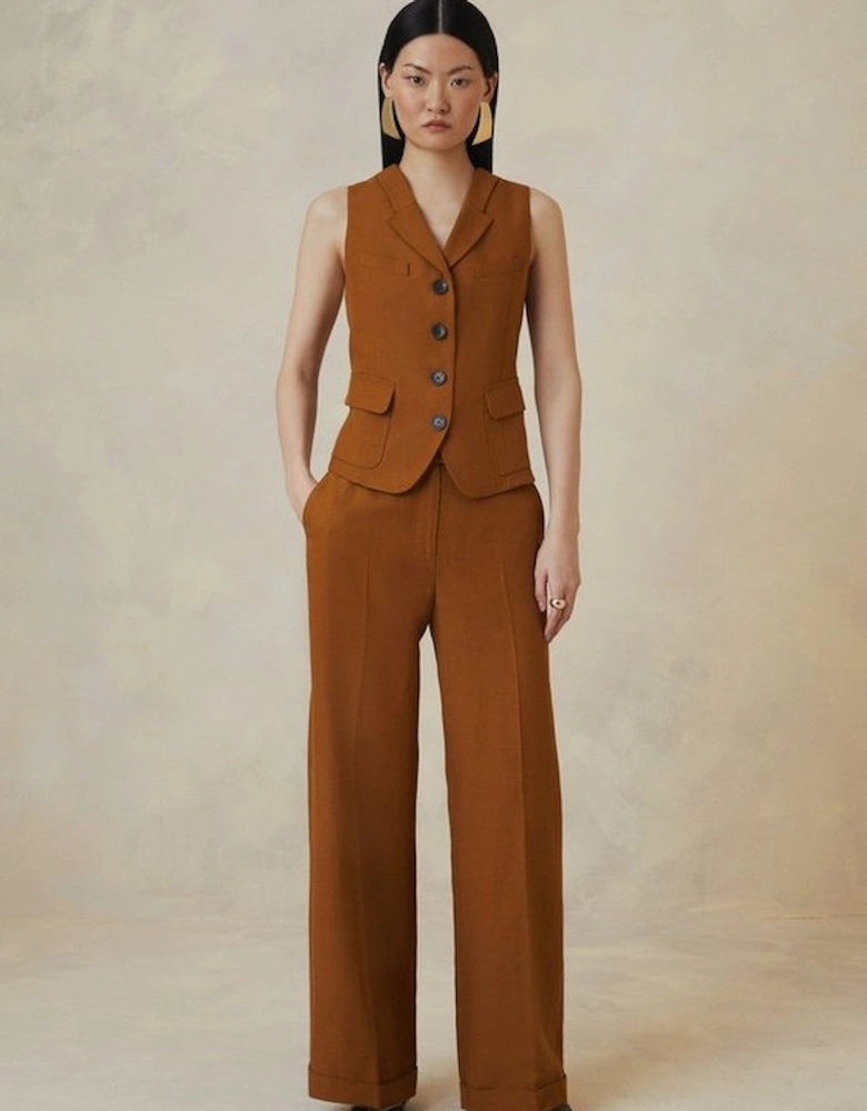 Petite The Founder Tailored Tencel Linen Straight Trousers