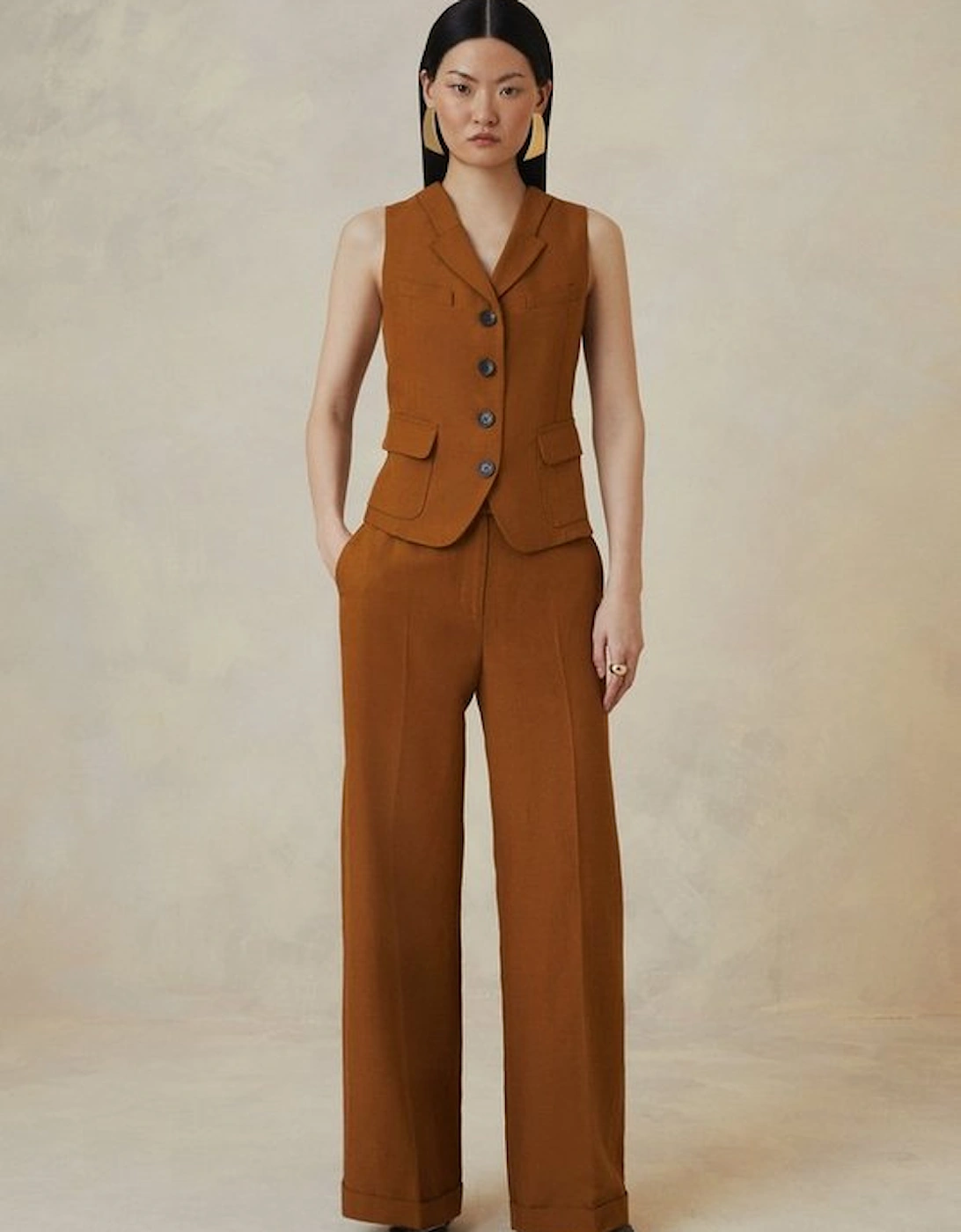 Petite The Founder Premium Tailored Tencel Linen Straight Trousers, 5 of 4