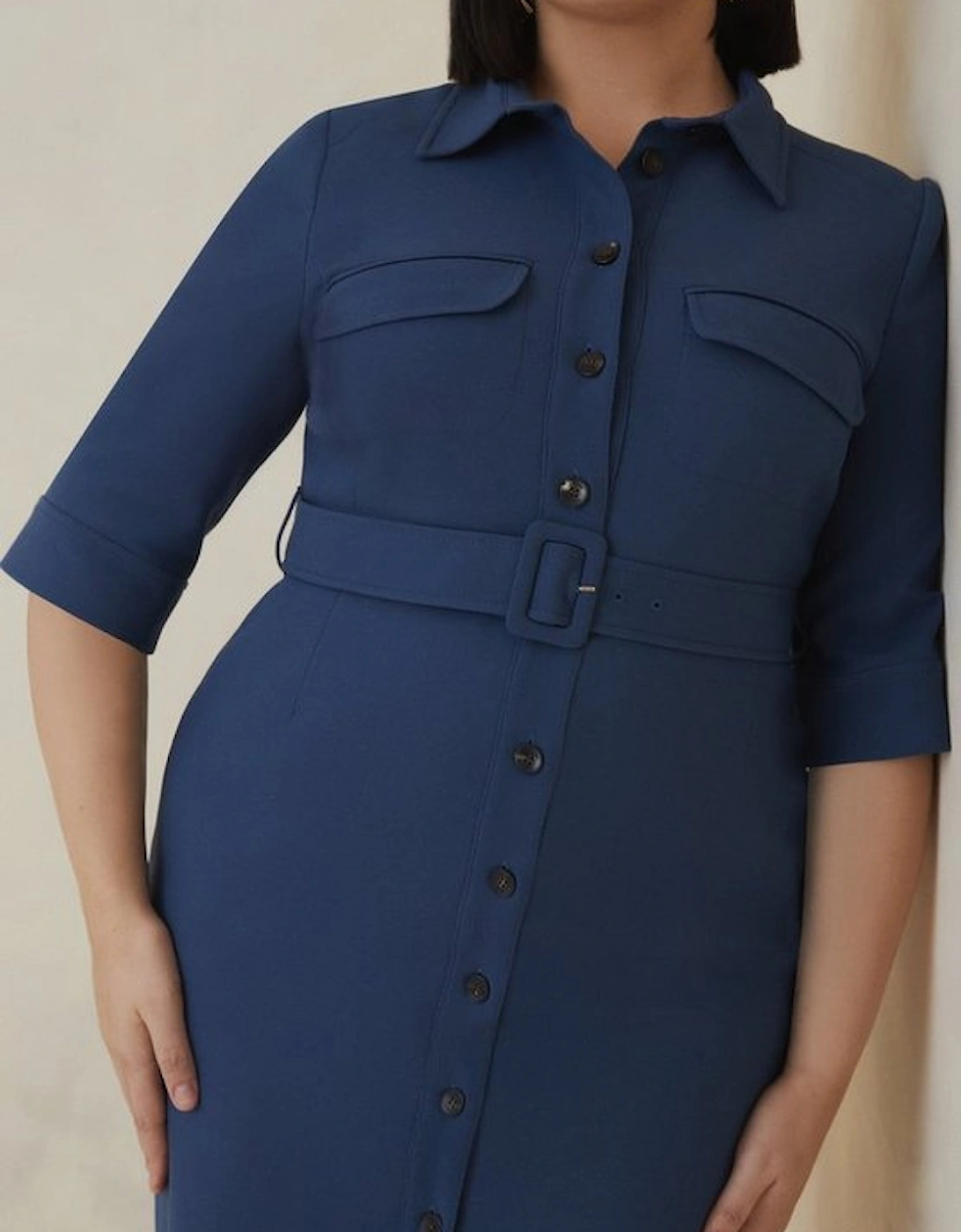 Plus Size The Founder Compact Stretch Belted Midi Dress