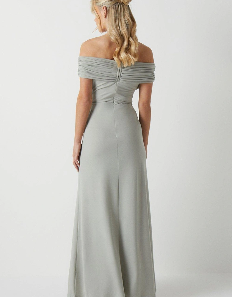 Petite Ruched Bardot Fishtail Slinky Jersey Bridesmaids Dres