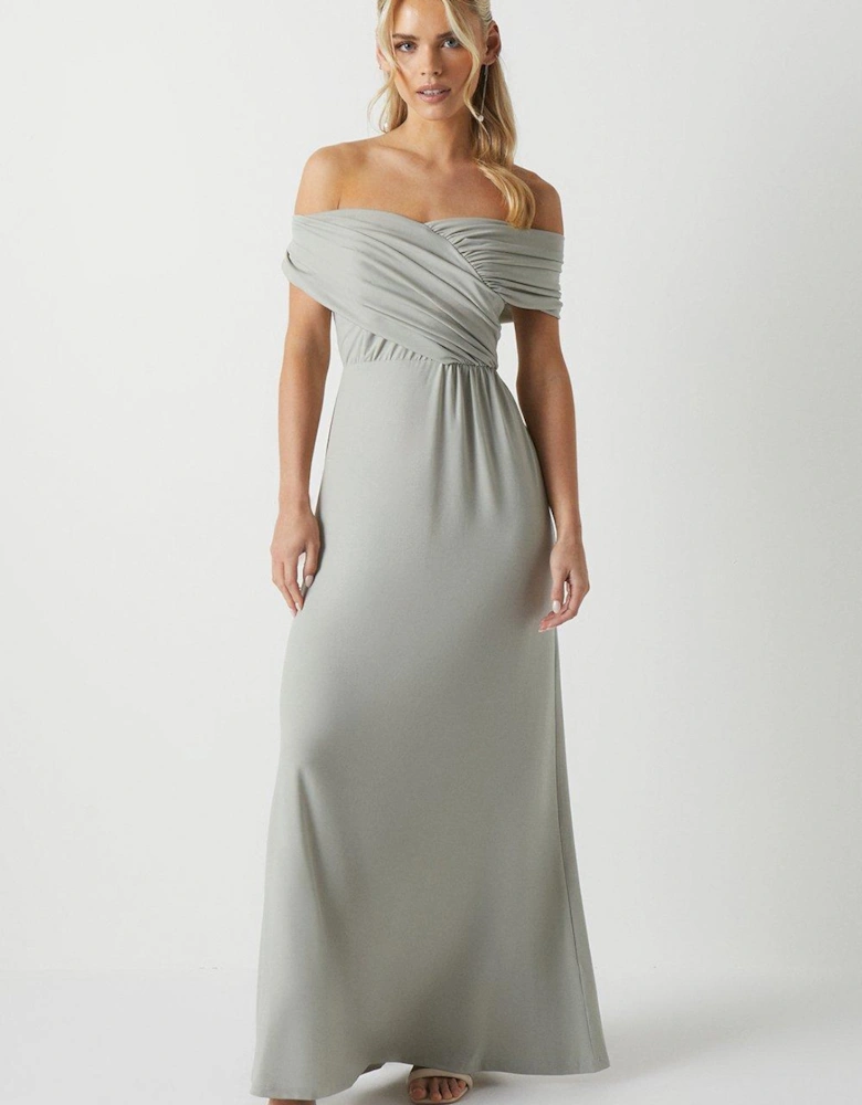 Petite Ruched Bardot Fishtail Slinky Jersey Bridesmaids Dres