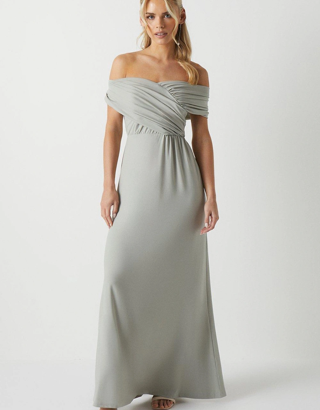 Petite Ruched Bardot Fishtail Slinky Jersey Bridesmaids Dres, 5 of 4