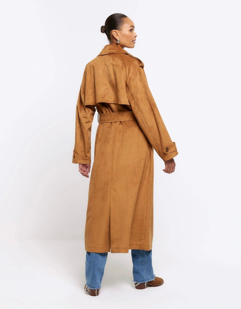 Suedette Trench - Brown