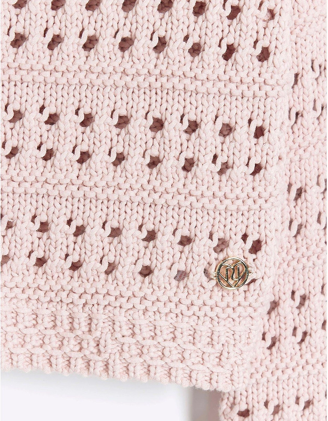 Girls Collared Crochet Jumper - Pink