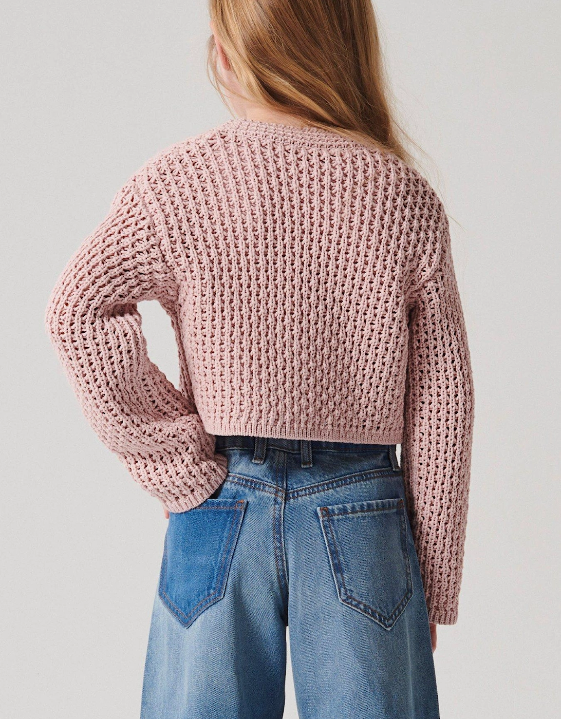 Girls Crochet Crop Cardigan - Pink