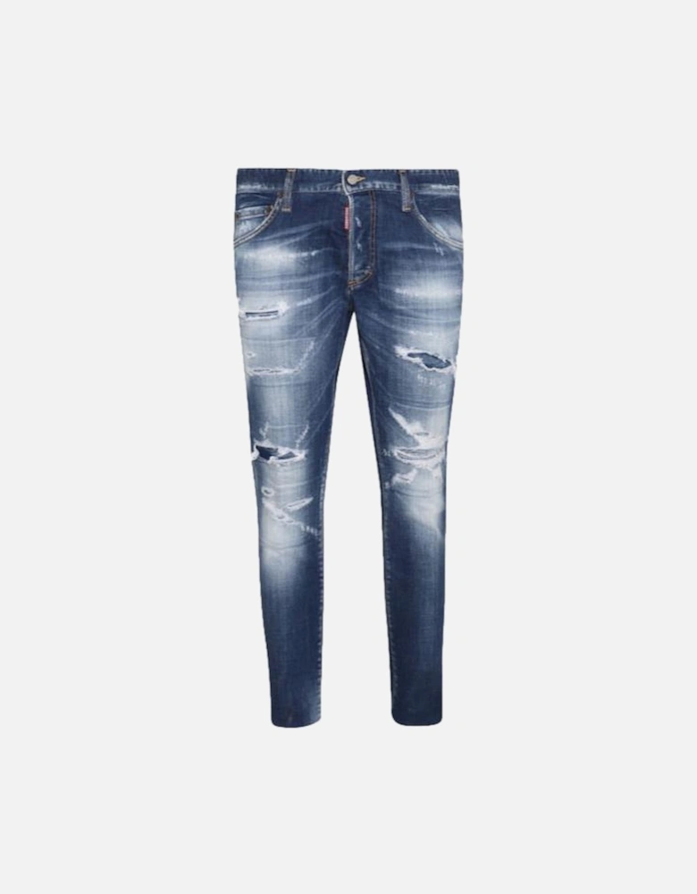 Skater Distressed Faded Ripped Jeans in Blue