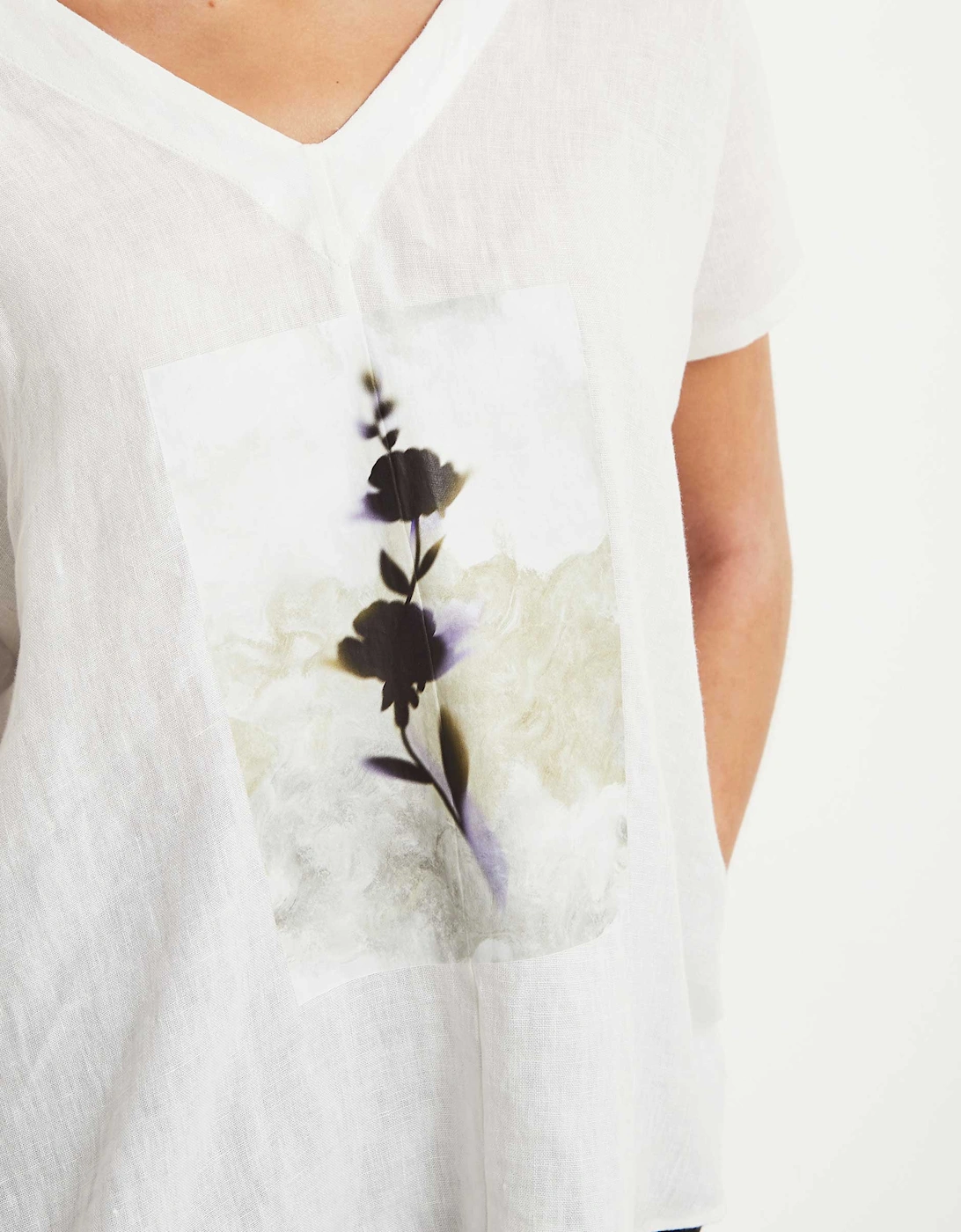 Linen Floral Print Blouse