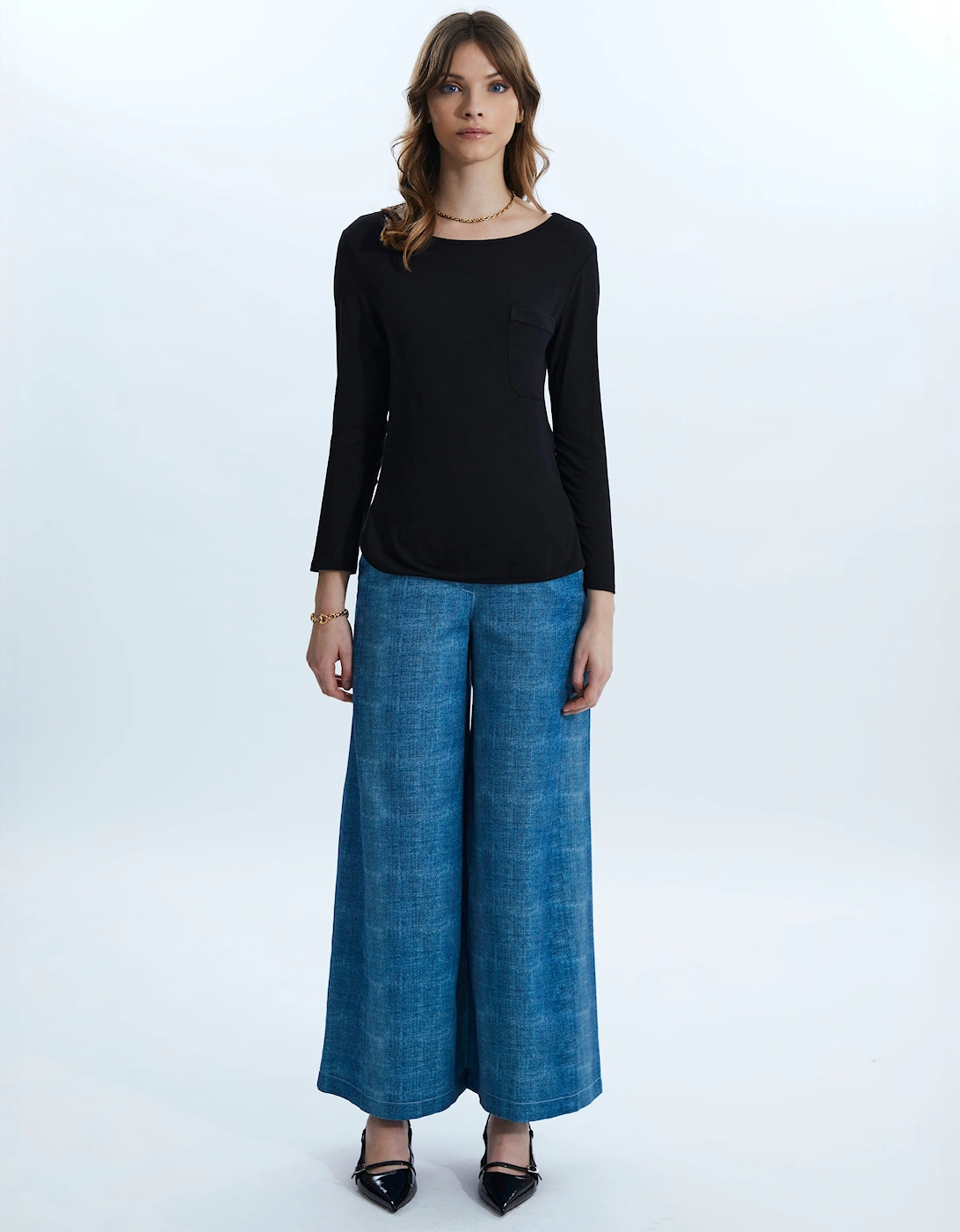 James Lakeland Women's Pocket Jersey T-shirt Black - Size: 16