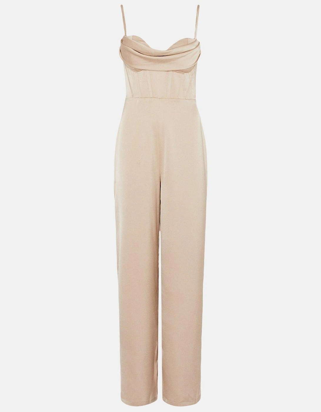 Cowl Detail Satin Jumpsuit With Corset