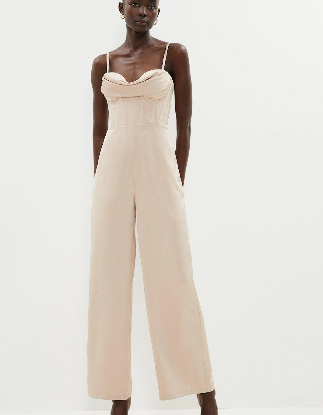 Cowl Detail Satin Jumpsuit With Corset, 5 of 4