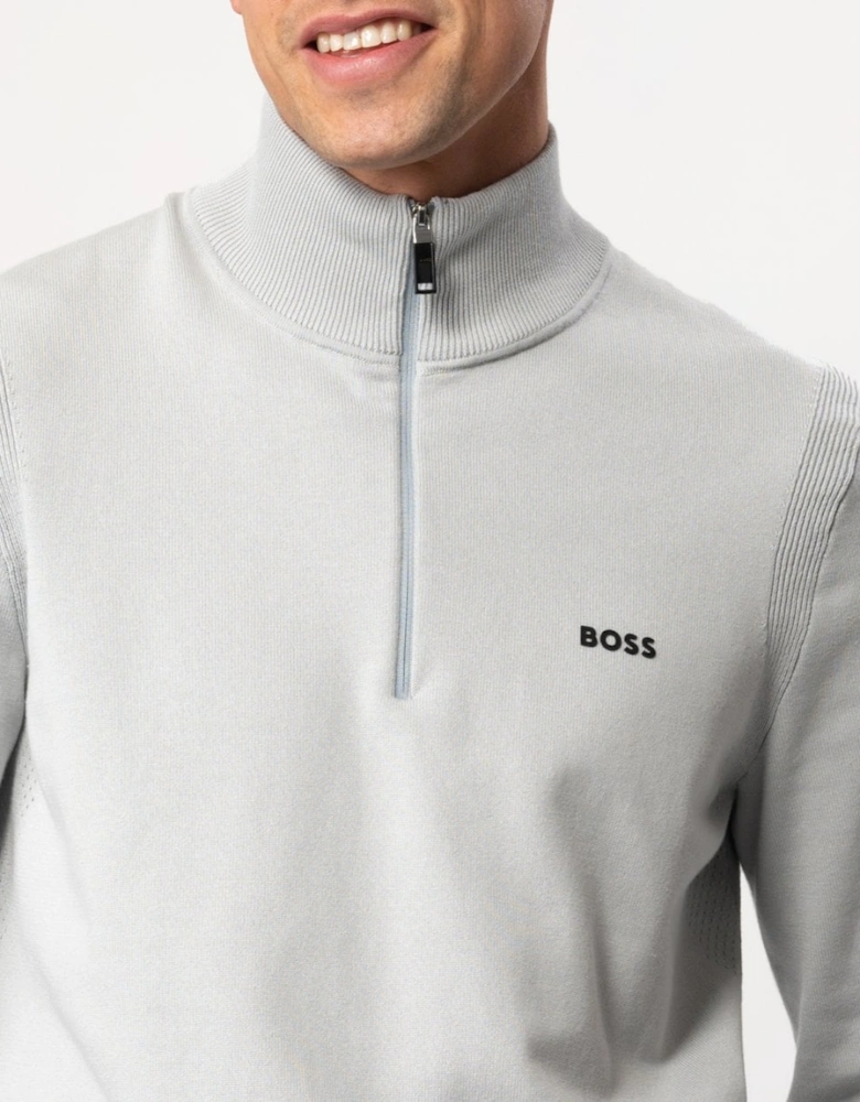 BOSS Green Ever-X Mens Cotton Blend Zip-Neck Sweater with Logo Print