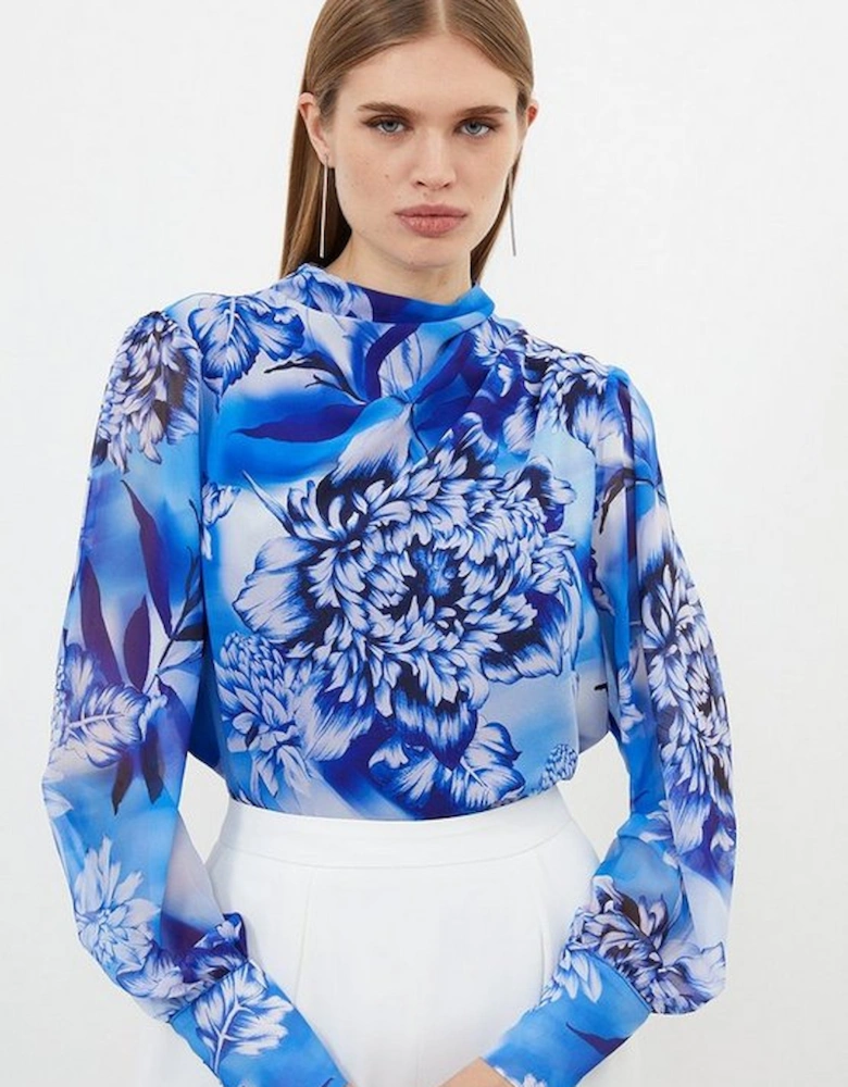 Blue Rose Pleated Georgette Woven Blouse