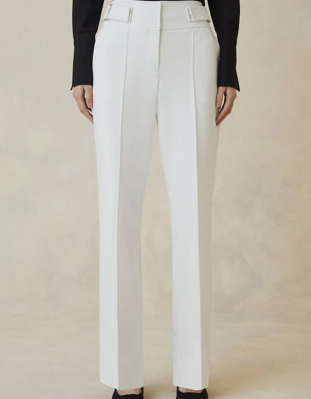 The Founder Compact Stretch Tab Waist Slim Leg Trousers