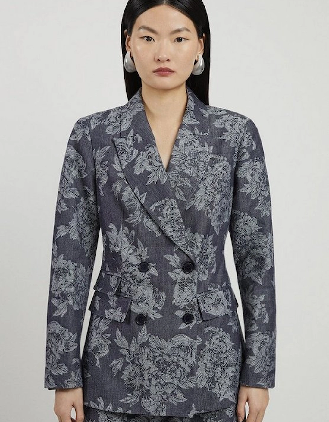 Tailored Floral Denim Double Breasted Blazer, 5 of 4