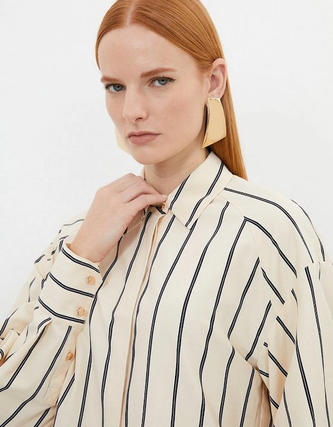 Cotton Stripe Longline Woven Shirt