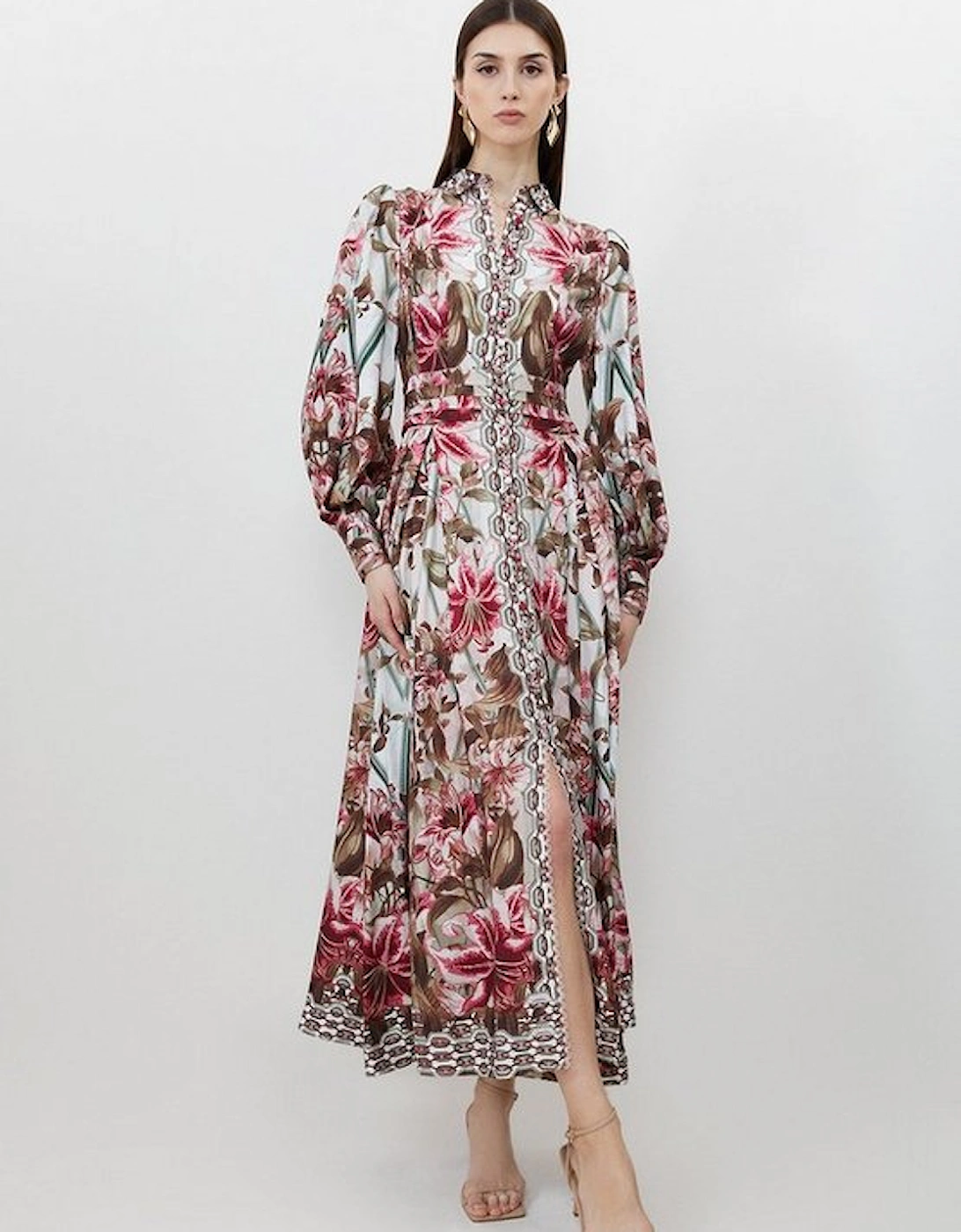 Linen Viscose Border Print Floral Woven Maxi Dress, 5 of 4