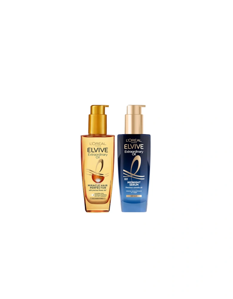 Paris Elvive Extraordinary Oil Nourished Hair Treatment Day and Night Routine Set for Dry Hair