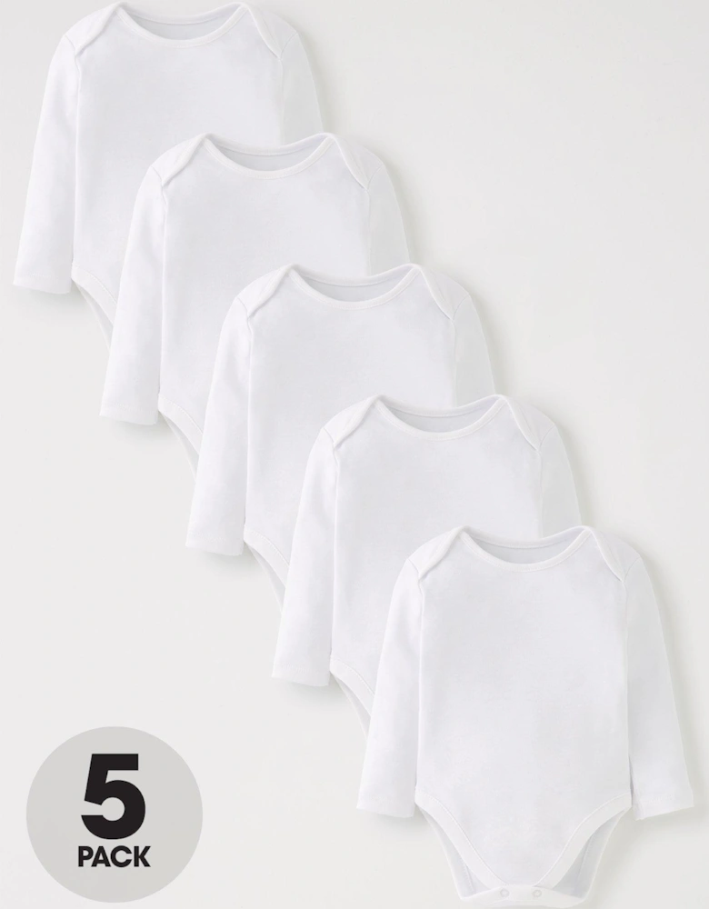 Baby Unisex 5 Pack Long Sleeve Bodysuits - White