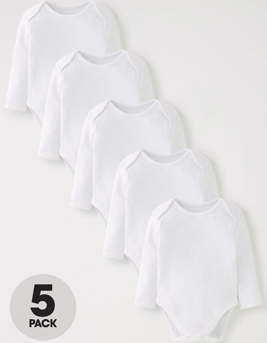 Baby Unisex 5 Pack Long Sleeve Bodysuits - White, 5 of 4