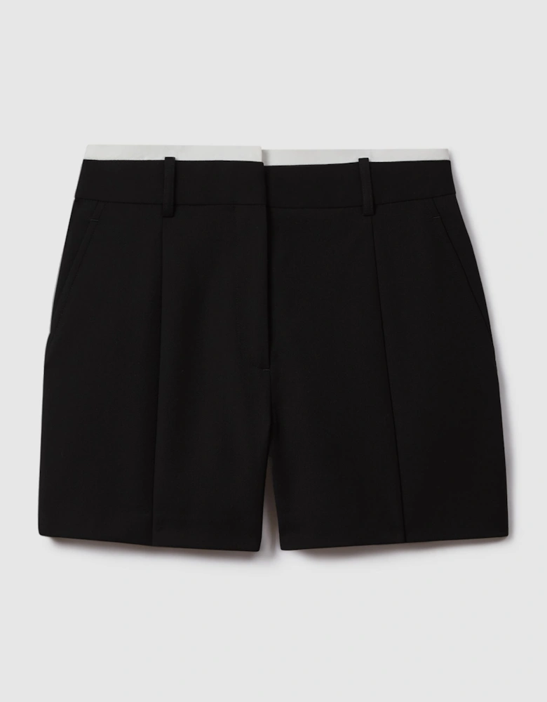 Tailored Wool Blend Contrast Trim Shorts