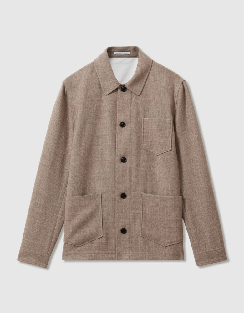 Wool Blend Button-Through Overshirt